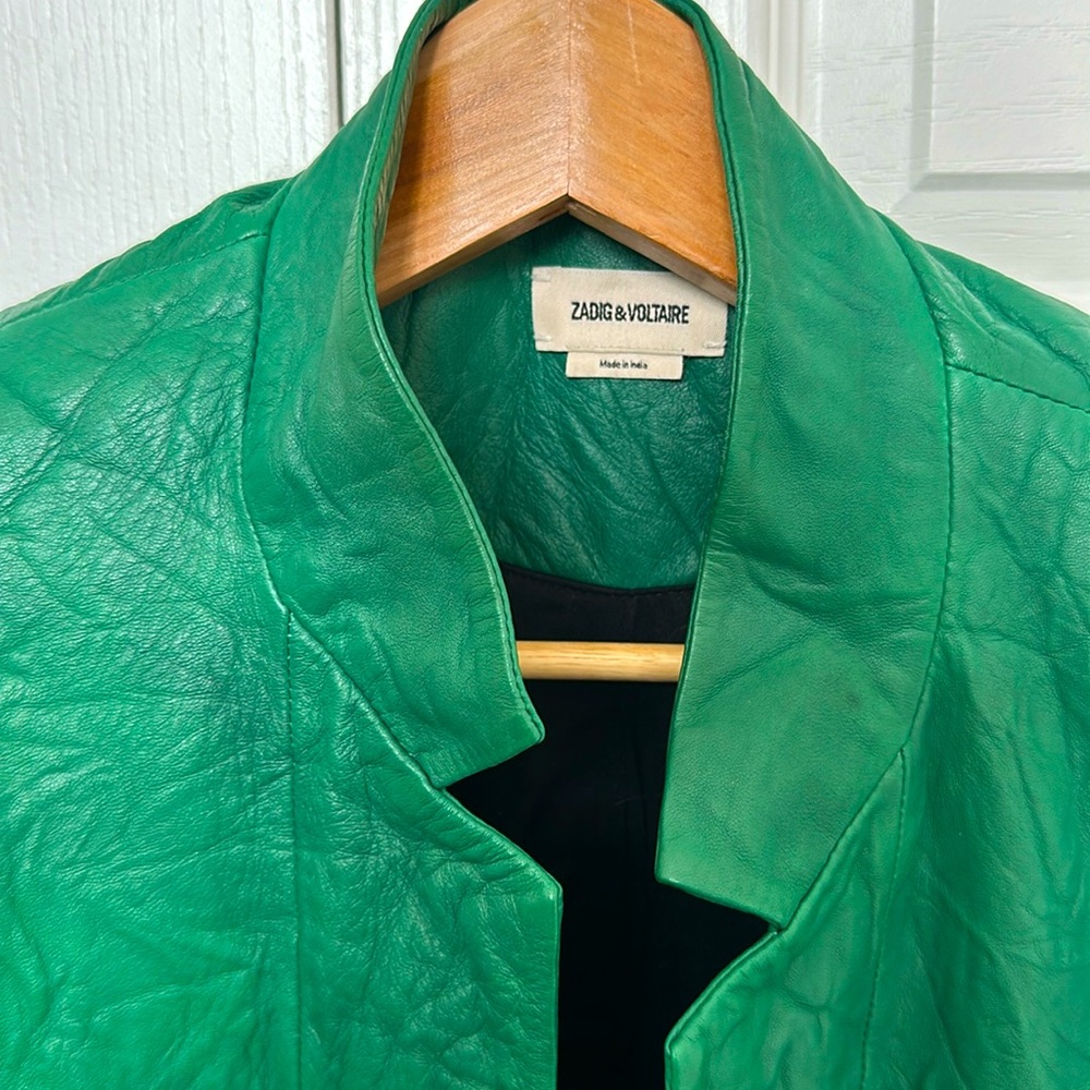 Zadig and Voltaire Woman’s Green Verys Crinkled Leather Blazer | Size 40